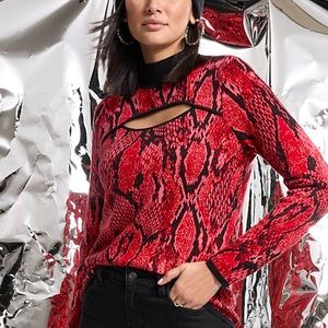 New York & Company Red Snake Print cut out pullover women large NWT
